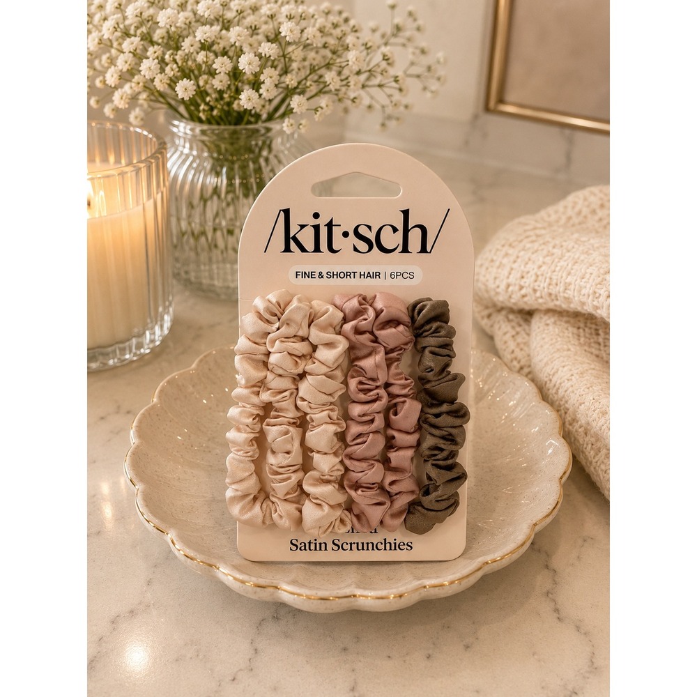 Kitsch Satin Scrunchies 6pc Set Terracotta Fine and Short Hair Ruched Petite NEW